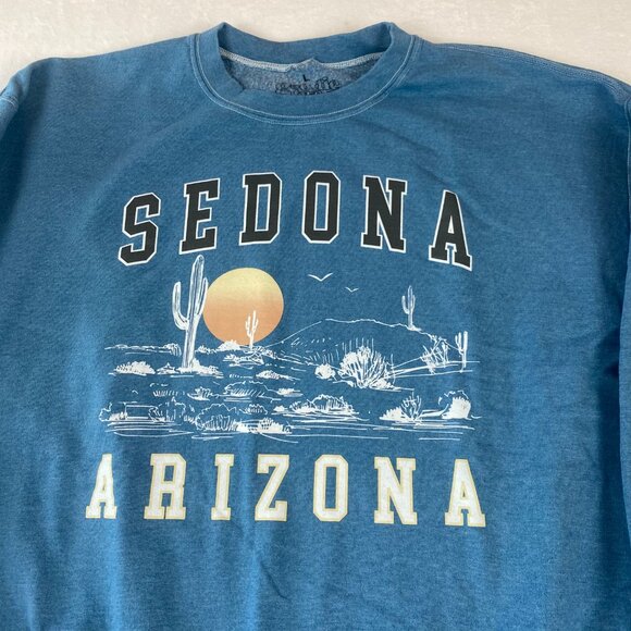 Sedona Arizona Cactus Sunset Landscape Graphic Blue Crewneck Pullover Sweatshirt - Picture 4 of 8
